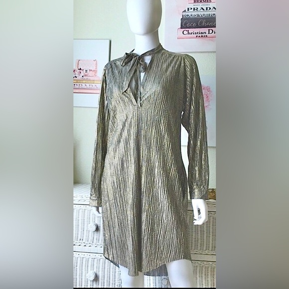 Anthropologie Sabina Musayev Eugene metallic gold fabric dress size Medium - Picture 3 of 8